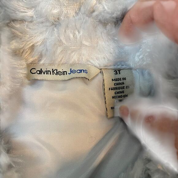 Calvin Klein Jeans Girls Size 3T Coat Jacket Faux Fur Button Down Dress Up Gray - Picture 6 of 11